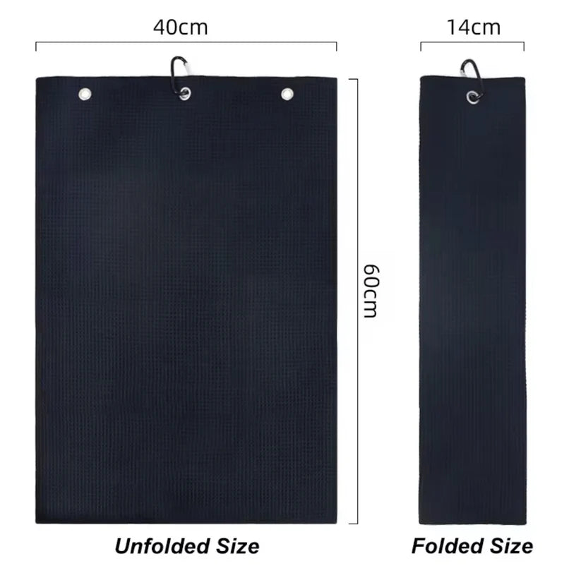Premium Black Tri-Fold Golf Towel with Carabiner Clip