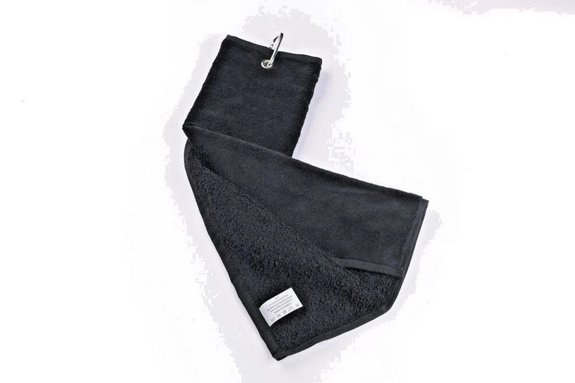 Premium Black Tri-Fold Golf Towel with Carabiner Clip